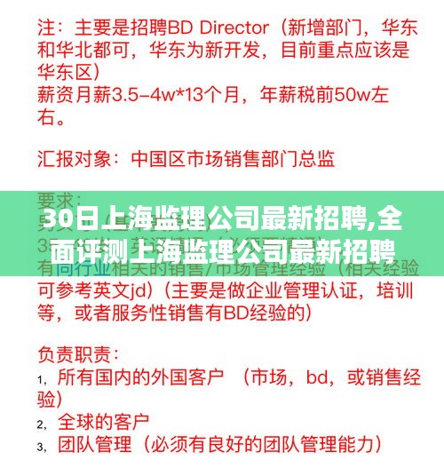 上海监理公司最新招聘全面评测，专业监理的卓越之选三十日精选招募启事