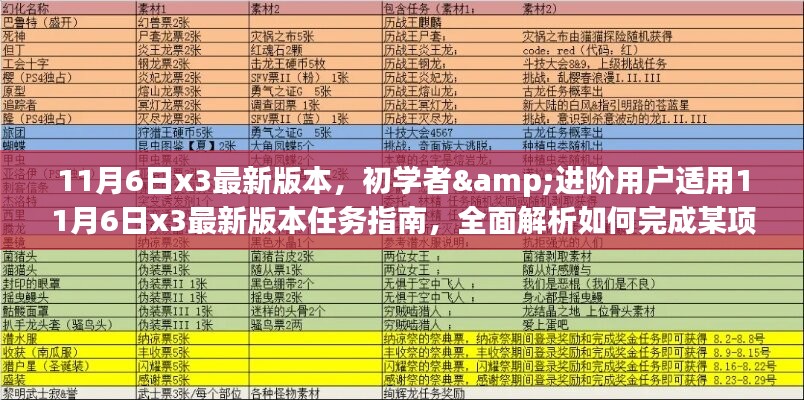 初学者与进阶用户指南，全面解析11月6日x3最新版本任务与学习新技能