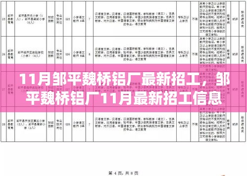 邹平魏桥铝厂11月最新招工信息详解，机会、要求与前景展望